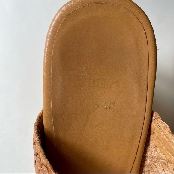 Stuart Weitzman Woven Tan Platform Studded Wedge Espadrille Sandals 6.5 - Picture 2 of 10